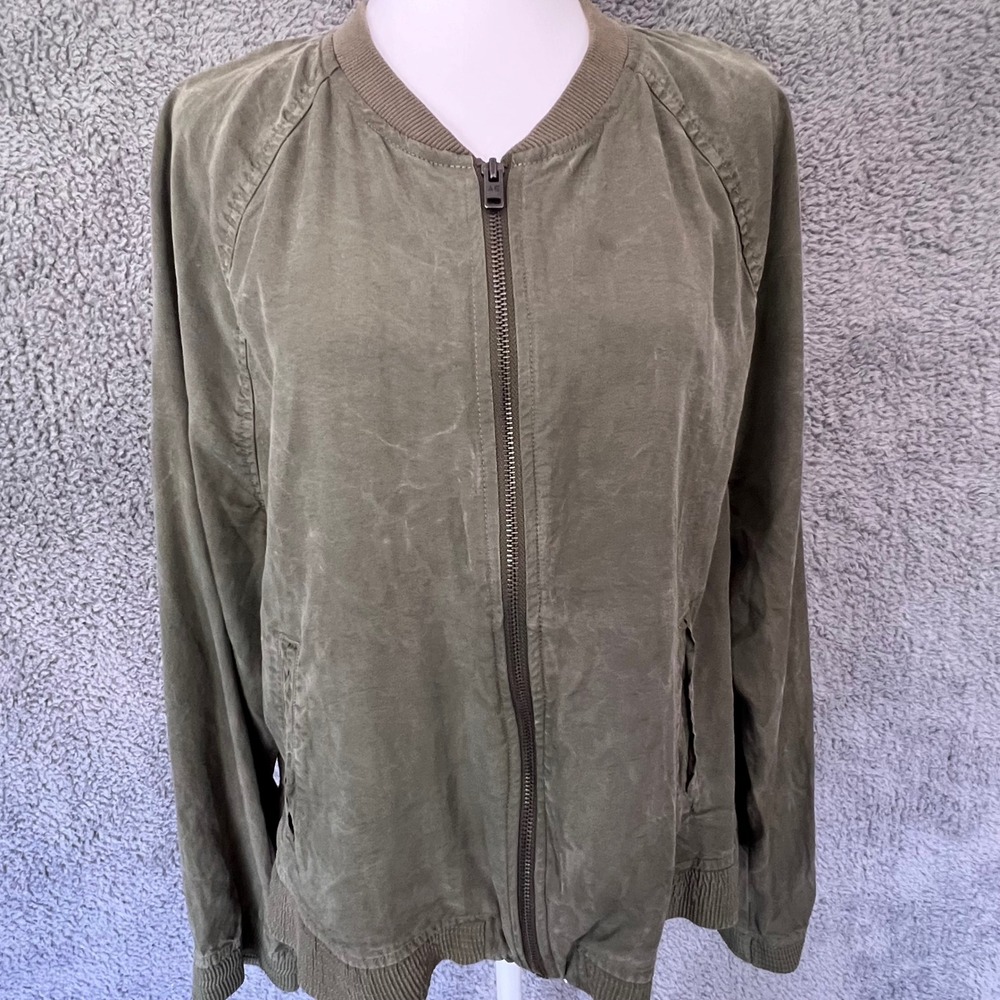 American Eagle Bomber Jacket Womens XL Olive Green Lightweight Lyocell